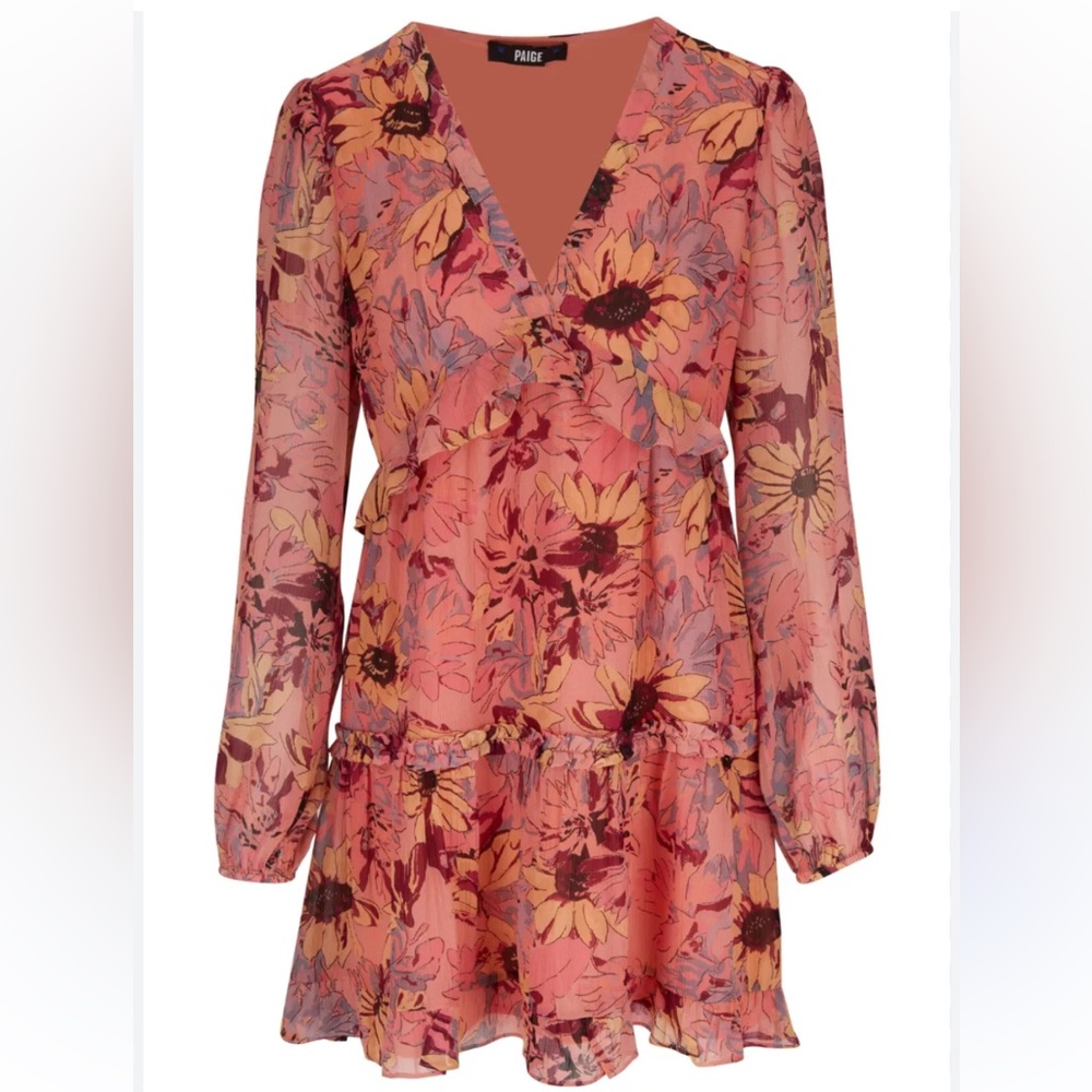 PAIGE Misty Ruffle Dress V Neck Long Sleeve Cottagecore Size L